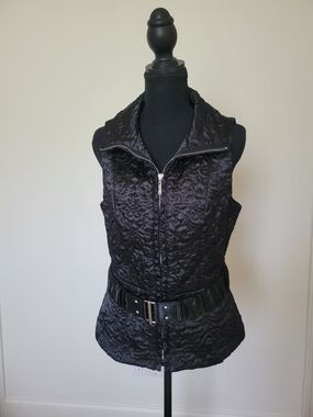 White House Black Market Quilted Black Vest - Pattern - Belted Size S
